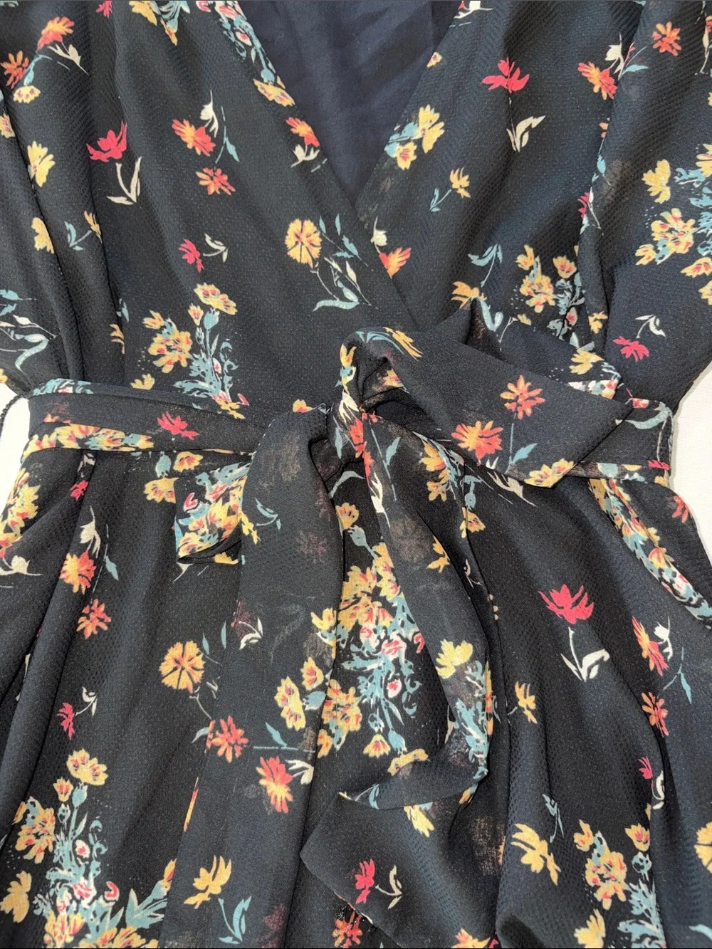 Free People Black Floral Mini Dress with Blue, Yellow & Pink Accents
